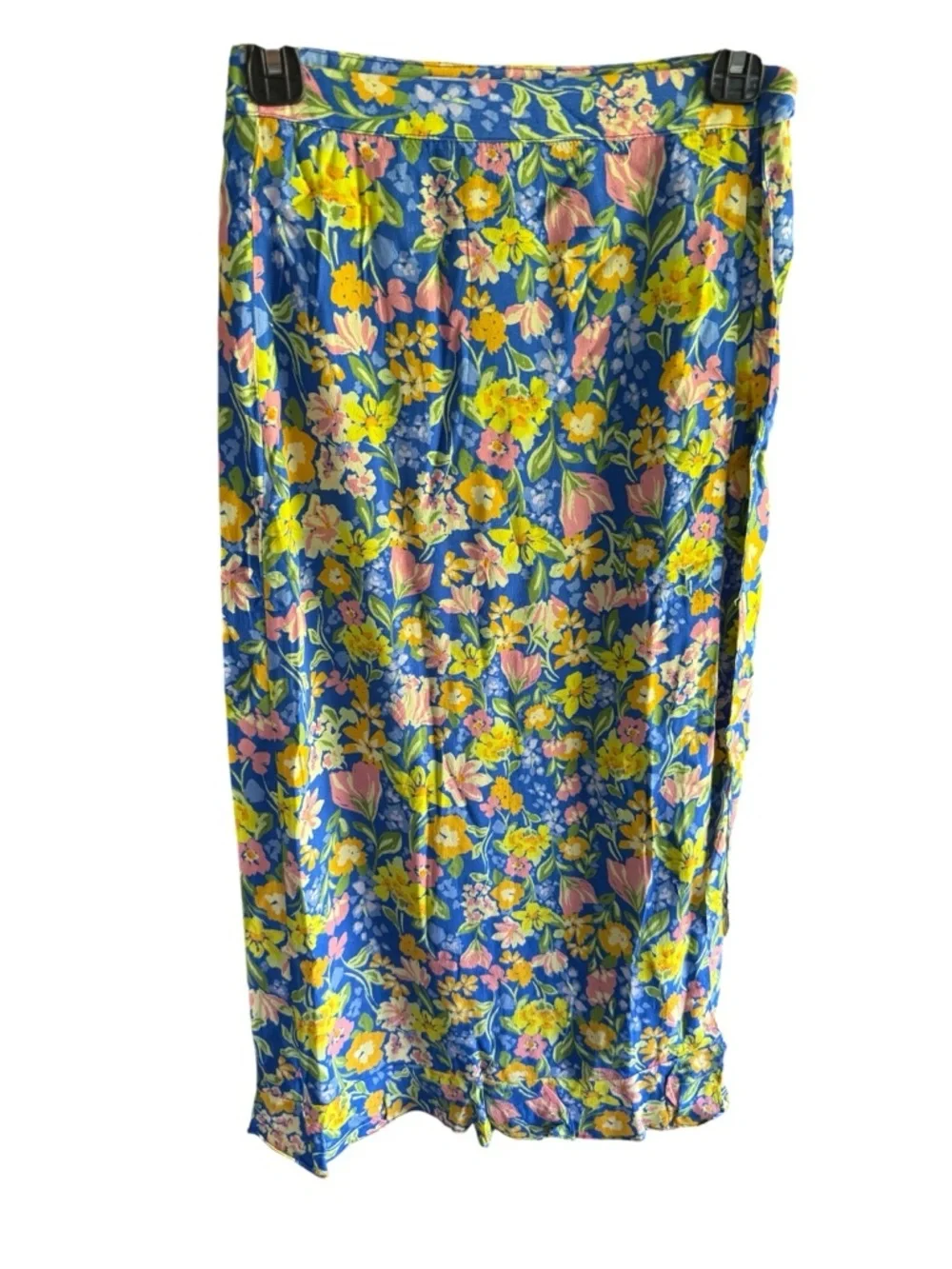 Lost + Wander Blue Floral Wrap Skirt with Yellow & Pink Blooms